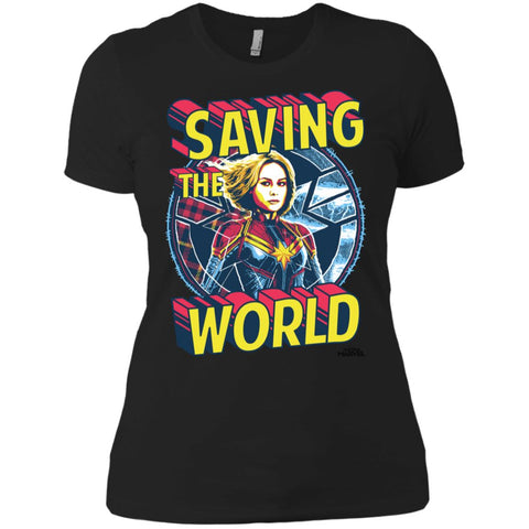 Captain Marvel Saving The World Portrait Women Cotton T-Shirt Black / X-Small Women Cotton T-Shirt - parenttees