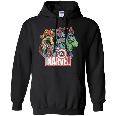 Marvel Avengers Team Retro Comic Vintage Graphic Pullover Hoodie Sweatshirt Black / S Pullover Hoodie Sweatshirt - parenttees