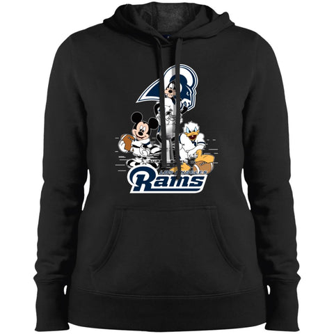 Nfl – Los Angeles Rams Donald Duck Goofy Mickey Mouse Super Bowl 2019 Football Women Hooded Sweatshirt Black / X-Small Women Hooded Sweatshirt - parenttees