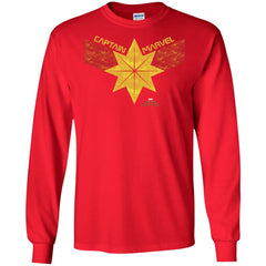 Captain Marvel Distressed Star Ribbon Logo Men Long Sleeve Shirt Men Long Sleeve Shirt - parenttees