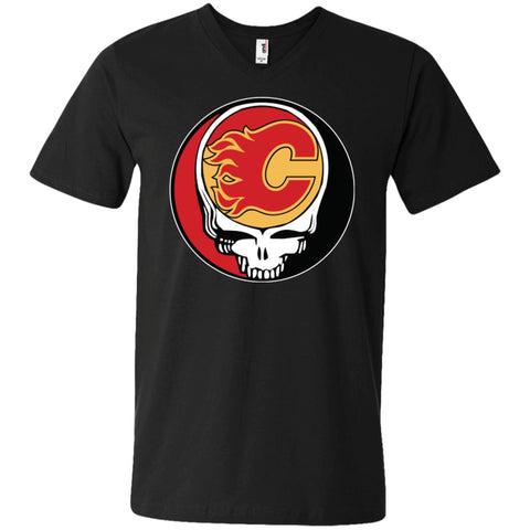 Calgary Flames Grateful Dead Steal Your Face Hockey Nhl Shirts Men V-Neck T-Shirt Black / S Men V-Neck T-Shirt - parenttees