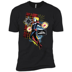 Captain Marvel Plaid Jean Patched Portrait Men Short Sleeve T-Shirt