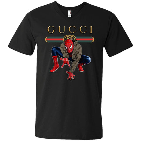 Spider Man Gucci Funny  Trend T- Shirt Men V-Neck T-Shirt Black / S Men V-Neck T-Shirt - parenttees