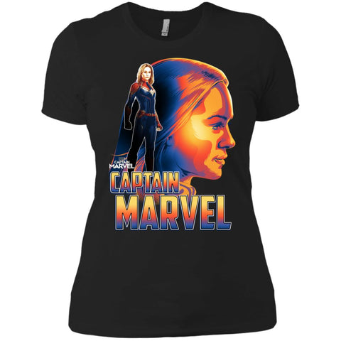 Captain Marvel Bold Sunset Portrait Women Cotton T-Shirt Black / X-Small Women Cotton T-Shirt - parenttees