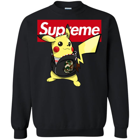 Supreme Pikachu T-shirt Crewneck Pullover Sweatshirt Black / S Crewneck Pullover Sweatshirt - parenttees