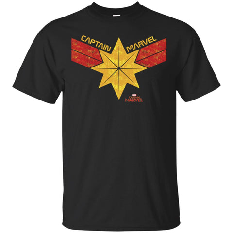 Captain Marvel Distressed Star Ribbon Logo Men Cotton T-Shirt Black / S Men Cotton T-Shirt - parenttees