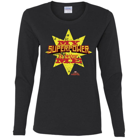 Captain Marvel My Superpower Is Being Me Women Long Sleeve Shirt Black / S Women Long Sleeve Shirt - parenttees