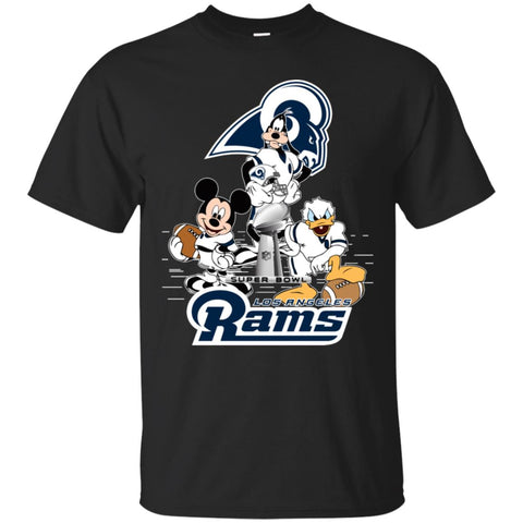 Nfl – Los Angeles Rams Donald Duck Goofy Mickey Mouse Super Bowl 2019 Football Men Cotton T-Shirt Black / S Men Cotton T-Shirt - parenttees