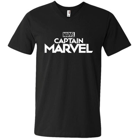 Marvel Captain Marvel Movie Logo White Men V-Neck T-Shirt Black / S Men V-Neck T-Shirt - parenttees