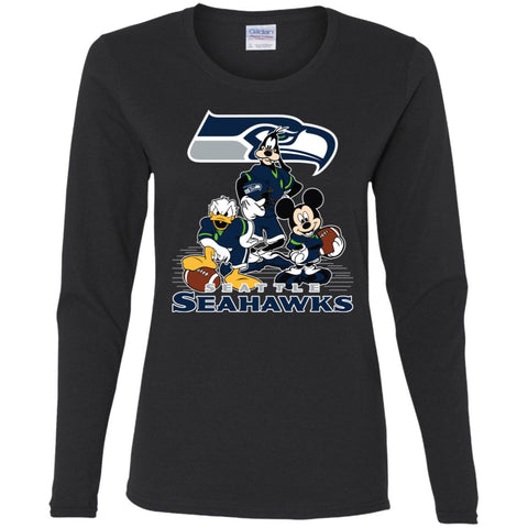 Mickey Mouse Seattle Seahawks American Football Nfl Sports Shirt Women Long Sleeve Shirt Black / S Women Long Sleeve Shirt - parenttees