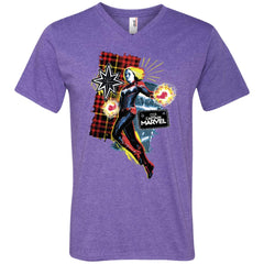 Captain Marvel Plaid Jean Patched Portrait Men V-Neck T-Shirt Men V-Neck T-Shirt - parenttees