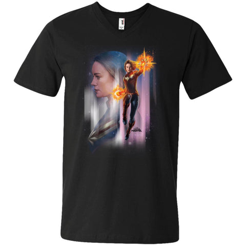 Captain Marvel Flying Space Portrait Men V-Neck T-Shirt Black / S Men V-Neck T-Shirt - parenttees