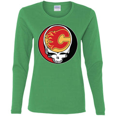 Calgary Flames Grateful Dead Steal Your Face Hockey Nhl Shirts Women Long Sleeve Shirt Women Long Sleeve Shirt - parenttees