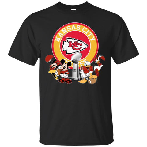 Nfl – Kansas City Chiefs Super Bowl 2019 Mickey Mouse Minnie Mouse Donald Duck Daisy Duck Football Men Cotton T-Shirt Black / S Men Cotton T-Shirt - parenttees