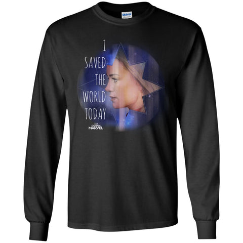 Captain Marvel Saved The World Portrait Men Long Sleeve Shirt Black / S Men Long Sleeve Shirt - parenttees