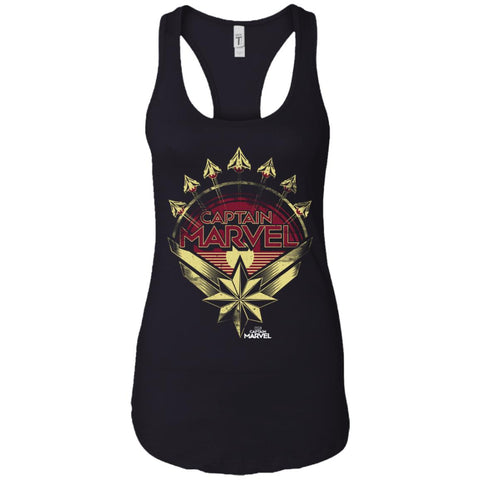 Captain Marvel Yellow Red Plane Flight Logo Women Tank Top Black / X-Small Women Tank Top - parenttees