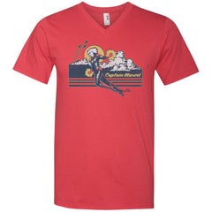 Marvel Captain Marvel Flight Clouds Vintage Men V-Neck T-Shirt Men V-Neck T-Shirt - parenttees