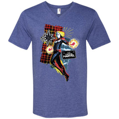 Captain Marvel Plaid Jean Patched Portrait Men V-Neck T-Shirt Men V-Neck T-Shirt - parenttees