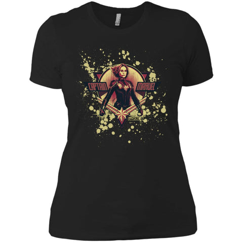 Captain Marvel Cracked Paint Splatter Logo Women Cotton T-Shirt Black / X-Small Women Cotton T-Shirt - parenttees