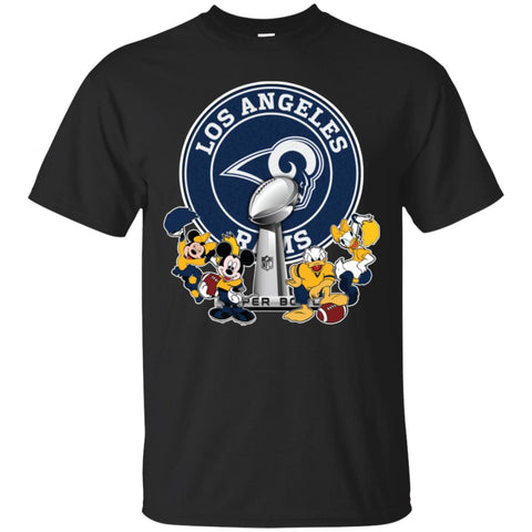 Los Angeles Rams Super Bowl 2019 Mickey Minnie Mouse Donald Daisy Duck Football Nfl Men Cotton T-Shirt Black / S Men Cotton T-Shirt - parenttees