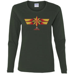 Marvel Captain Marvel Retro Red Yellow Logo Women Long Sleeve Shirt Women Long Sleeve Shirt - parenttees