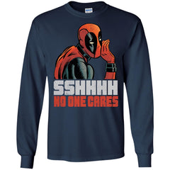 Marvel Deadpool Shhh No One Cares Whisper Men Long Sleeve Shirt Men Long Sleeve Shirt - parenttees