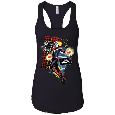 Captain Marvel Plaid Jean Patched Portrait Women Tank Top Black / X-Small Women Tank Top - parenttees