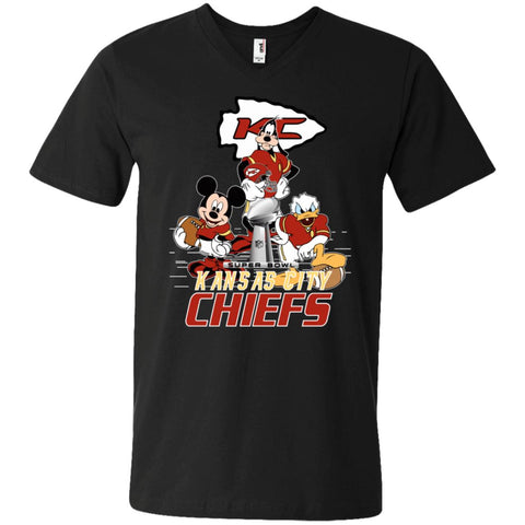 Nfl – Kansas City Chiefs Donald Duck Goofy Mickey Mouse Super Bowl 2019 Football Men V-Neck T-Shirt Black / S Men V-Neck T-Shirt - parenttees