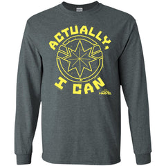 Captain Marvel Actually I Can Yellow Logo Men Long Sleeve Shirt Men Long Sleeve Shirt - parenttees