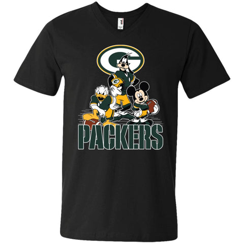 Mickey Mouse Green Bay Packer American Football Nfl Sports Shirt Men V-Neck T-Shirt Black / S Men V-Neck T-Shirt - parenttees