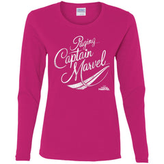 Captain Marvel Paging Distressed Cursive Women Long Sleeve Shirt Women Long Sleeve Shirt - parenttees