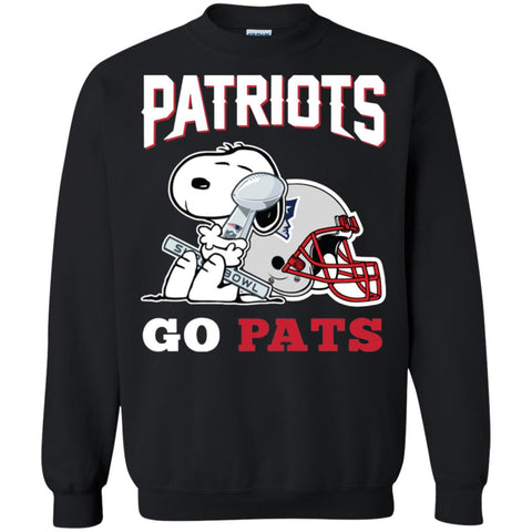 Go Pats - New England Patriots Super Bowl 2019 Snoopy Football Nfl Crewneck Pullover Sweatshirt Black / S Crewneck Pullover Sweatshirt - parenttees