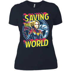 Captain Marvel Saving The World Portrait Women Cotton T-Shirt Women Cotton T-Shirt - parenttees