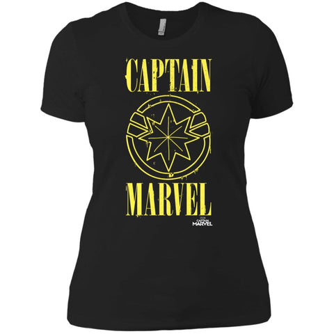 Captain Marvel Yellow Paint Drip Logo Women Cotton T-Shirt Black / X-Small Women Cotton T-Shirt - parenttees