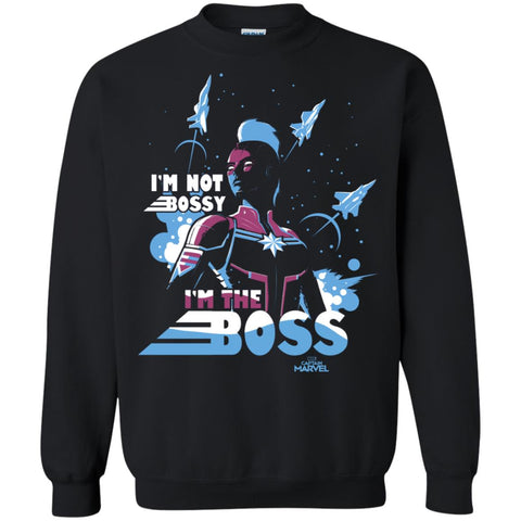 Captain Marvel I'm The Boss Space Blue Red Crewneck Pullover Sweatshirt Black / S Crewneck Pullover Sweatshirt - parenttees