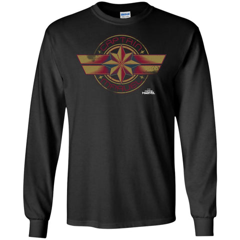 Captain Marvel Color Fade Circle Logo Badge Men Long Sleeve Shirt Black / S Men Long Sleeve Shirt - parenttees