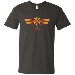 Marvel Captain Marvel Retro Red Yellow Logo Men V-Neck T-Shirt Men V-Neck T-Shirt - parenttees