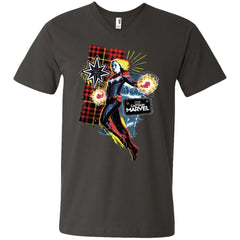 Captain Marvel Plaid Jean Patched Portrait Men V-Neck T-Shirt Men V-Neck T-Shirt - parenttees