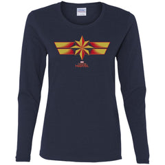 Marvel Captain Marvel Retro Red Yellow Logo Women Long Sleeve Shirt Women Long Sleeve Shirt - parenttees