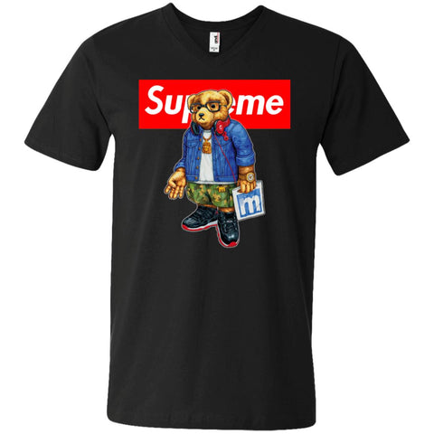 Supreme Bear Style Music T-shirt Men V-Neck T-Shirt Black / S Men V-Neck T-Shirt - parenttees