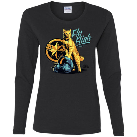 Captain Marvel Symbol Goose Fly High Women Long Sleeve Shirt Black / S Women Long Sleeve Shirt - parenttees