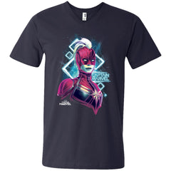 Marvel Captain Marvel Space Glow Neon Men V-Neck T-Shirt Men V-Neck T-Shirt - parenttees