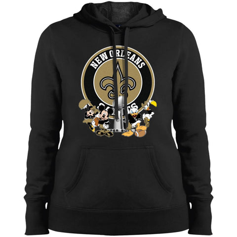 Nfl – New Orleans Saints Super Bowl 2019 Mickey Mouse Minnie Mouse Donald Duck Daisy Duck Football Women Hooded Sweatshirt Black / X-Small Women Hooded Sweatshirt - parenttees