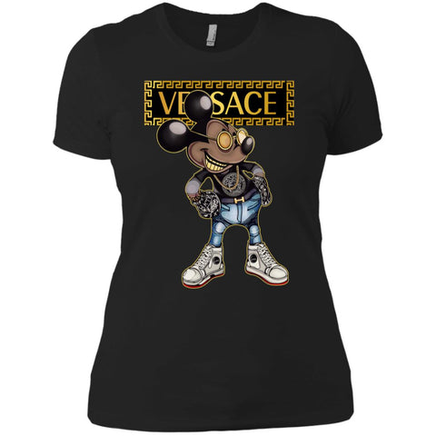 Versace Mickey Mouse Cartoon T-shirt Women Cotton T-Shirt Black / X-Small Women Cotton T-Shirt - parenttees