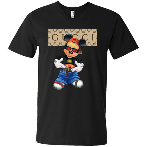 Gucci Logo Shirt Mickey Mouse T-shirt Men V-Neck T-Shirt Black / S Men V-Neck T-Shirt - parenttees