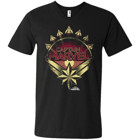 Captain Marvel Yellow Red Plane Flight Logo Men V-Neck T-Shirt Black / S Men V-Neck T-Shirt - parenttees