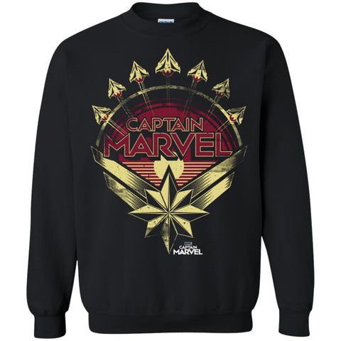 Captain Marvel Yellow Red Plane Flight Logo Crewneck Pullover Sweatshirt Black / S Crewneck Pullover Sweatshirt - parenttees