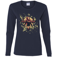 Captain Marvel Cracked Paint Splatter Logo Women Long Sleeve Shirt Women Long Sleeve Shirt - parenttees