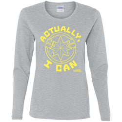 Captain Marvel Actually I Can Yellow Logo Women Long Sleeve Shirt