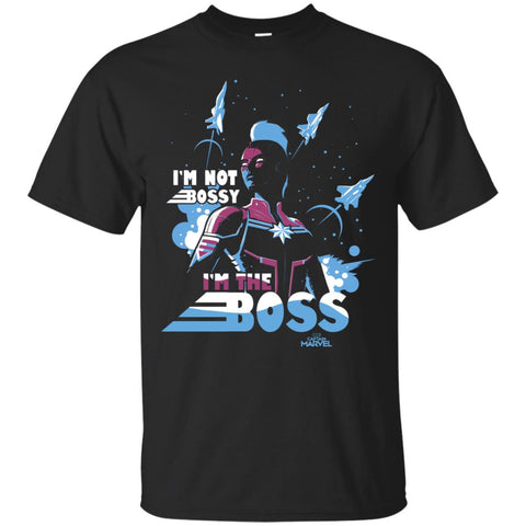 Captain Marvel I'm The Boss Space Blue Red Men Cotton T-Shirt Black / S Men Cotton T-Shirt - parenttees